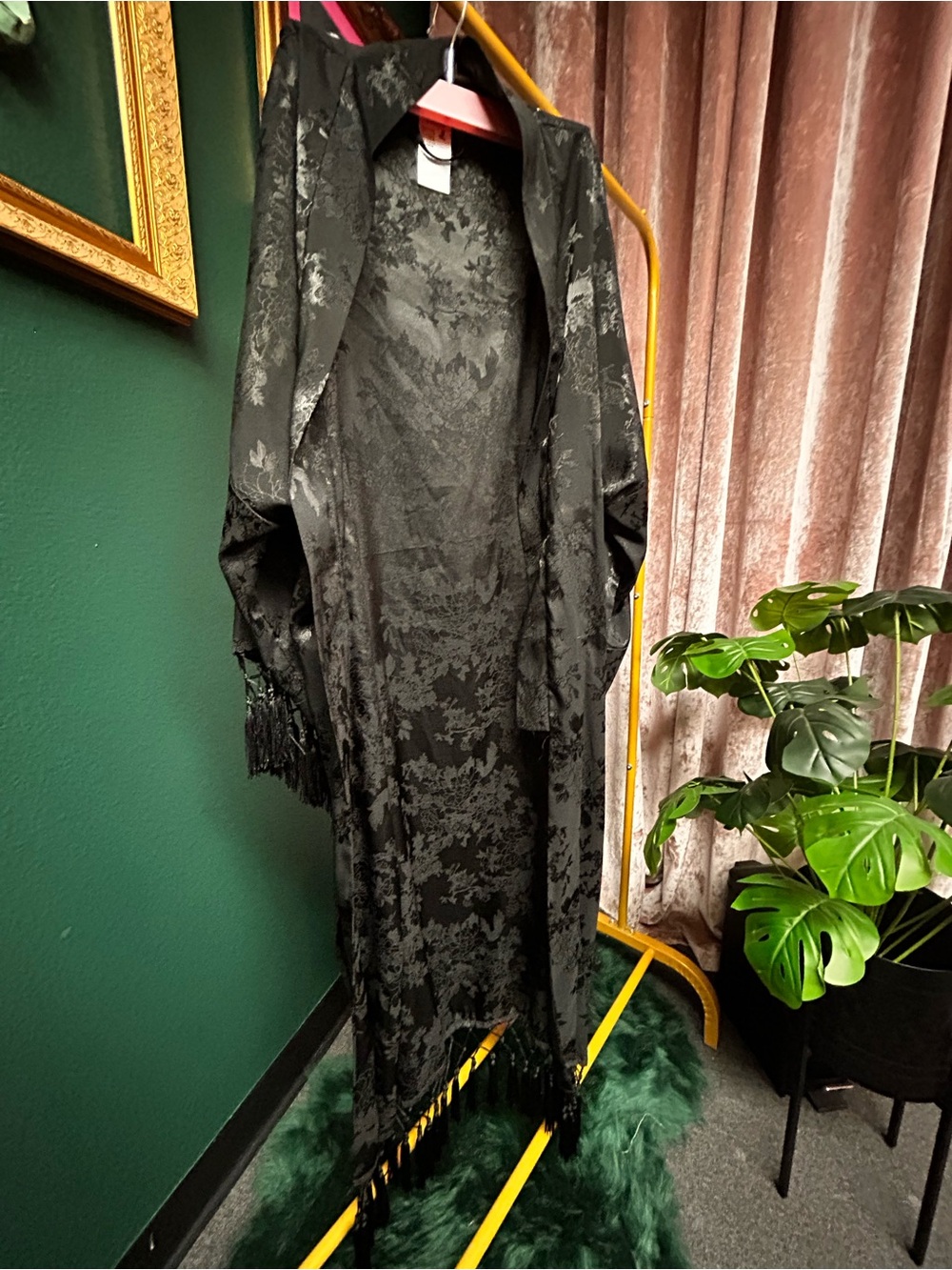 Free People Black Floral Lace Fringe Kimono